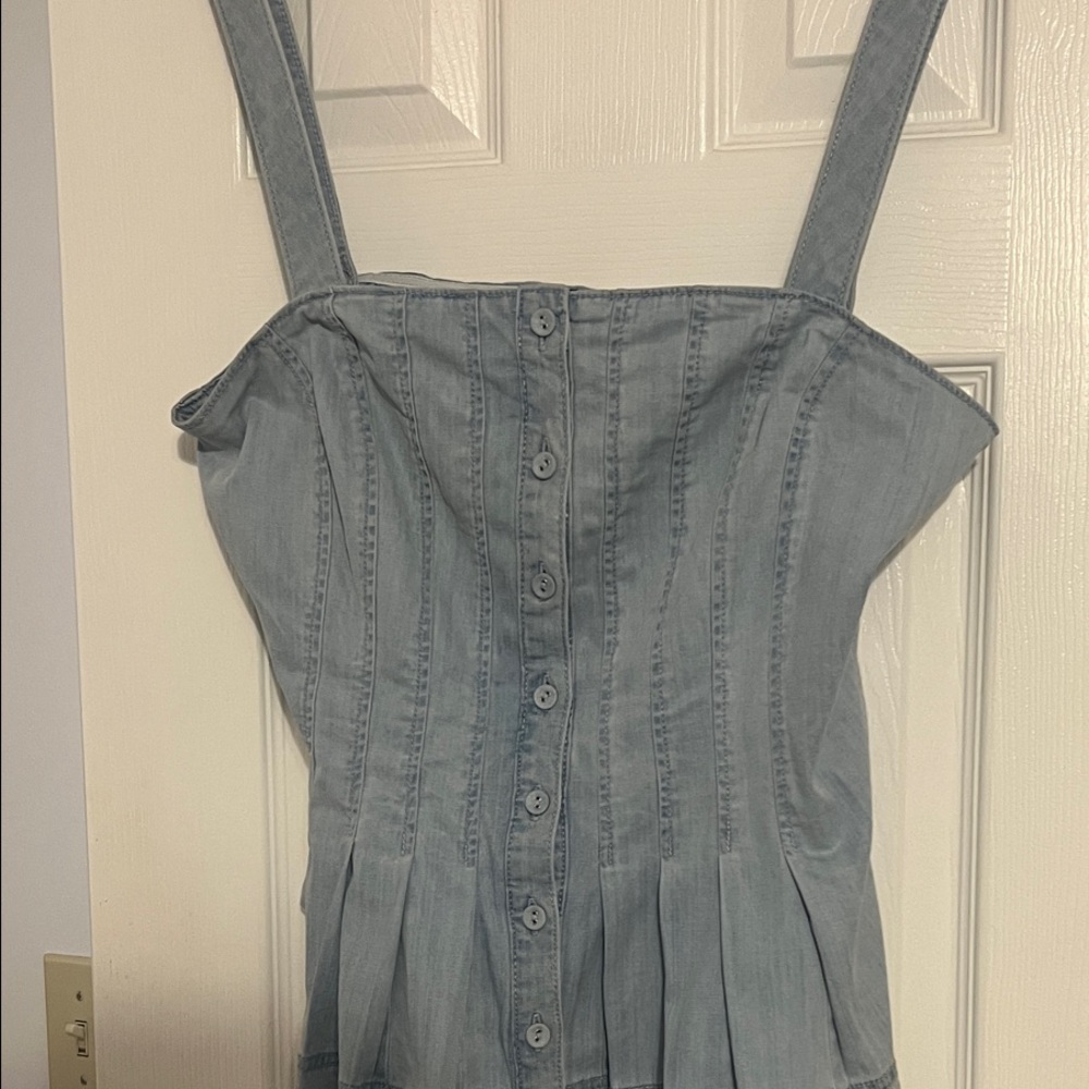 White House Black Market Light Blue Button-Down Tank Top